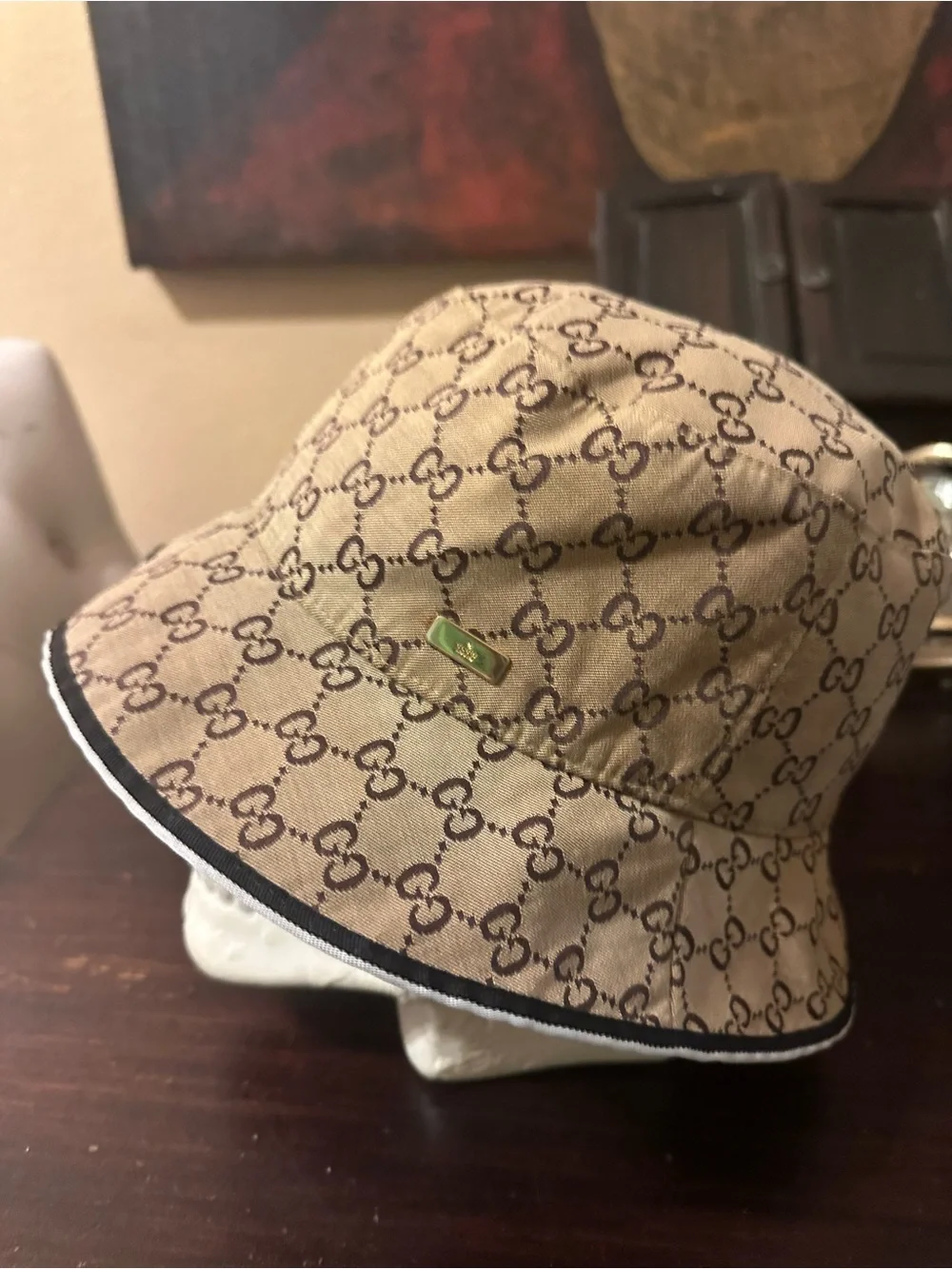 GG Beige Monogram Bucket Hat